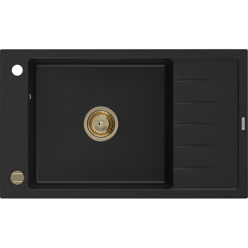 Mexen Elias 1-compartment granite sink with a drip tray 795 x 480 mm, Black, siphon Gold - 6511791005-77-G