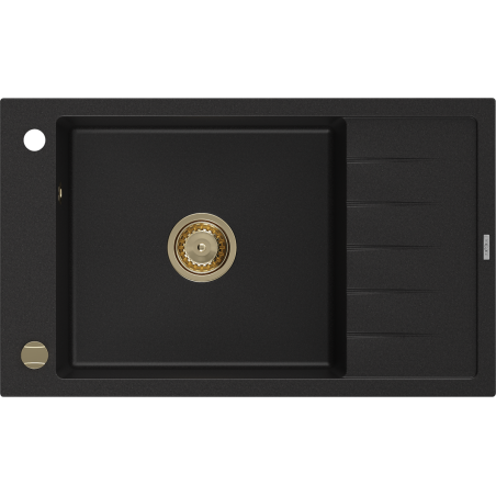 Mexen Elias 1-compartment granite sink with a drip tray 795 x 480 mm, Black, siphon Gold - 6511791005-77-G