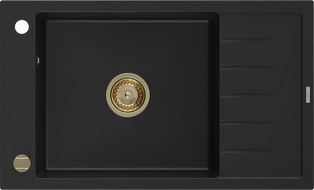 Mexen Elias granite sink 1-bowl with drainer 795 x 480 mm, black, gold siphon - 6511791005-77-G