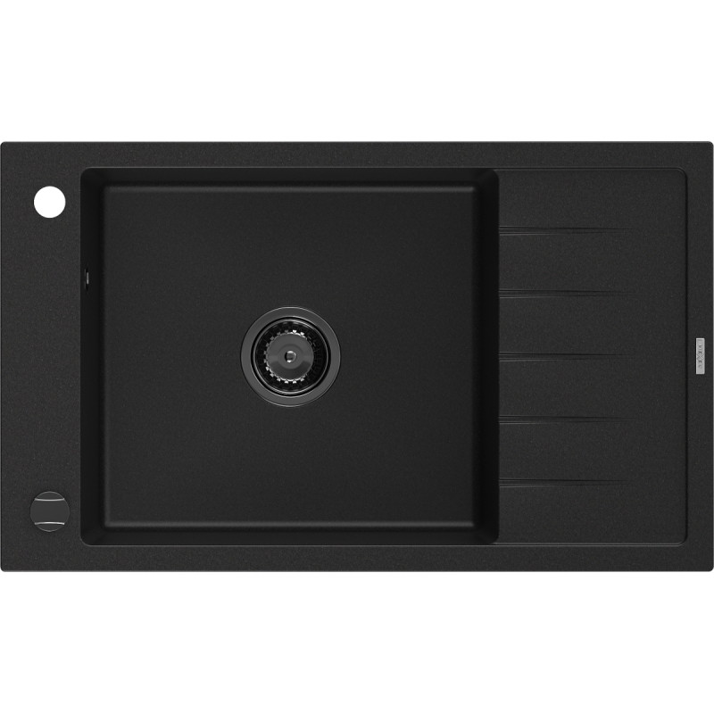 Mexen Elias 1-bowl granite kitchen sink with drainer 795 x 480 mm, black, black siphon - 6511791005-77-B