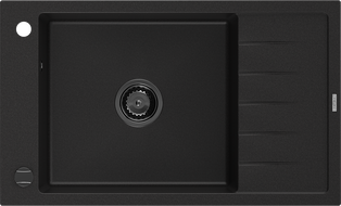 Mexen Elias 1-bowl granite kitchen sink with drainer 795 x 480 mm, black, black siphon - 6511791005-77-B