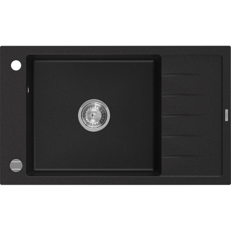 Mexen Elias granite kitchen sink 1-bowl with drainer 795 x 480 mm, black, chrome siphon - 6511791005-77
