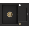 Mexen Enzo 1-compartment granite sink with a drip tray 576 x 465 mm, Black, siphon Gold - 6506571005-77-G