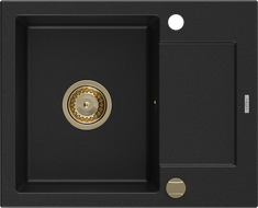 Mexen Enzo 1-compartment granite sink with a drip tray 576 x 465 mm, Black, siphon Gold - 6506571005-77-G