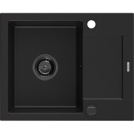 Mexen Enzo 1-bowl granite sink with drainer 576 x 465 mm, black, black siphon - 6506571005-77-B