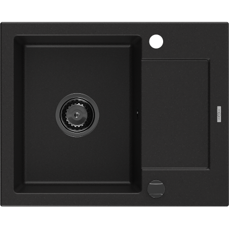Mexen Enzo granite kitchen sink 1-bowl with drainer 576 x 465 mm, black, black siphon - 6506571005-77-B
