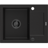 Mexen Enzo granite kitchen sink 1-bowl with drainer 576 x 465 mm, black, black siphon - 6506571005-77-B