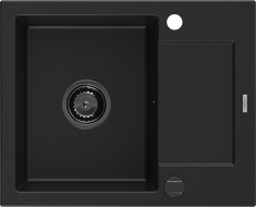 Mexen Enzo 1-bowl granite sink with drainer 576 x 465 mm, black, black siphon - 6506571005-77-B