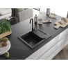 Mexen Enzo granite kitchen sink 1-bowl with drainer 576 x 465 mm, black, black siphon - 6506571005-77-B