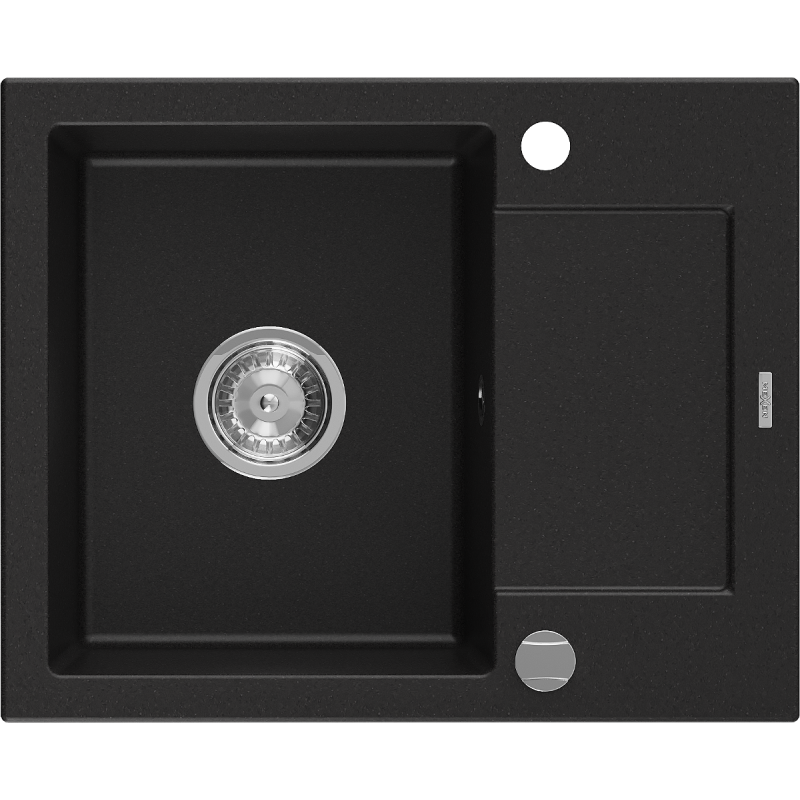 Mexen Enzo granite kitchen sink 1-bowl with drainer 576 x 465 mm, black, chrome siphon - 6506571005-77