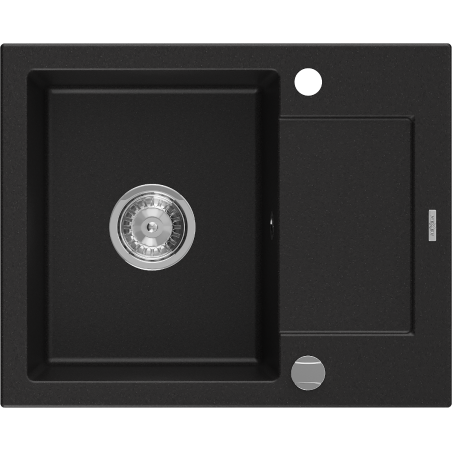 Mexen Enzo granite kitchen sink 1-bowl with drainer 576 x 465 mm, black, chrome siphon - 6506571005-77
