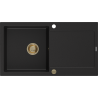 Mexen Leo granite kitchen sink with drainer 1-bowl 900 x 500 mm, black, golden siphon - 6501901010-77-G