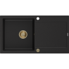 Mexen Leo granite sink, 1-bowl with drainer, 900 x 500 mm, black, gold siphon - 6501901010-77-G