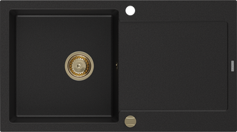 Mexen Leo 1-compartment granite sink with a drip tray 900 x 500 mm, Black, siphon Gold - 6501901010-77-G