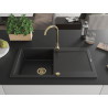 Mexen Leo granite sink, 1-bowl with drainer, 900 x 500 mm, black, gold siphon - 6501901010-77-G