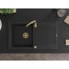 Mexen Leo granite kitchen sink with drainer 1-bowl 900 x 500 mm, black, golden siphon - 6501901010-77-G