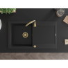 Mexen Leo granite sink, 1-bowl with drainer, 900 x 500 mm, black, gold siphon - 6501901010-77-G