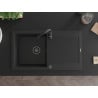 Mexen Leo granite sink 1-bowl with drainer 900 x 500 mm, black, black siphon - 6501901010-77-B