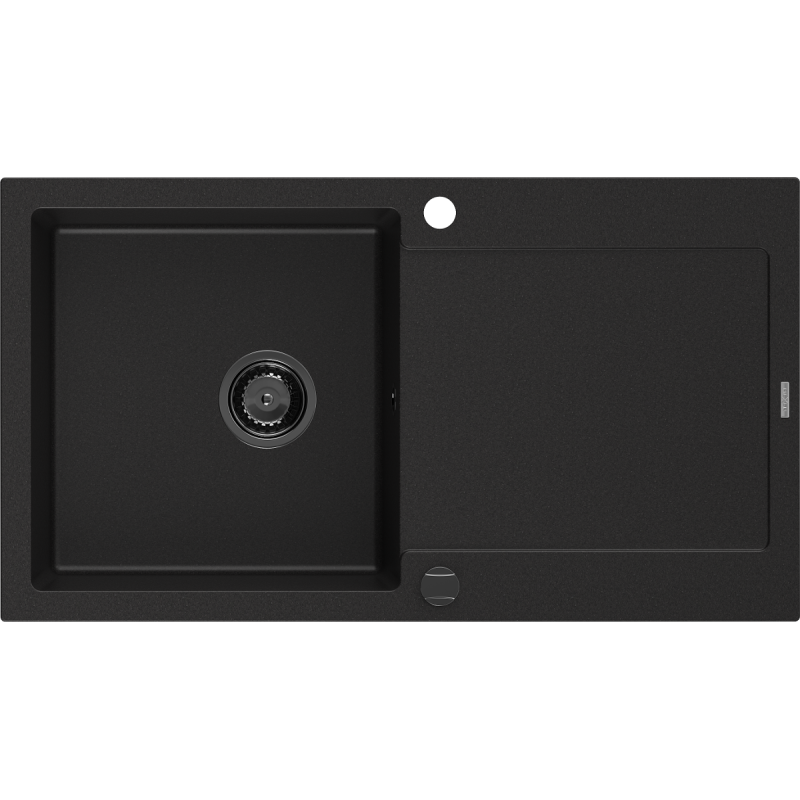 Mexen Leo 1-compartment granite sink with a drip tray 900 x 500 mm, Black, siphon Black - 6501901010-77-B