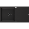 Mexen Leo Granite Kitchen Sink, 1-Bowl with Drainer, 900 x 500 mm, Black, Black Siphon - 6501901010-77-B