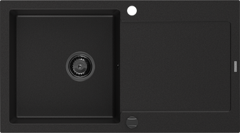 Mexen Leo 1-compartment granite sink with a drip tray 900 x 500 mm, Black, siphon Black - 6501901010-77-B