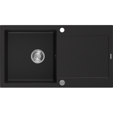 Mexen Leo granite sink 1-bowl with drainer 900 x 500 mm, black, chrome siphon - 6501901010-77