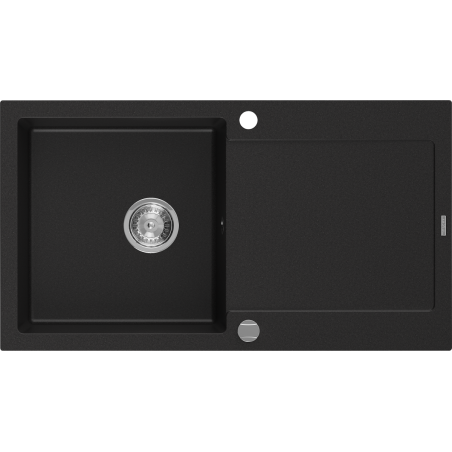 Mexen Leo granite sink, single bowl with drainer 900 x 500 mm, black, chrome siphon - 6501901010-77