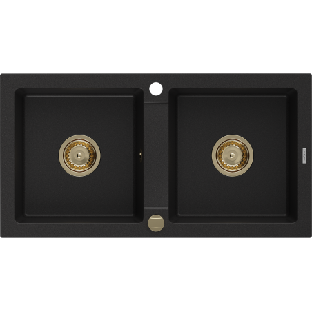 Mexen Mario 2-compartment granite sink 820 x 436 mm, Black, siphon Gold - 6504822000-77-G