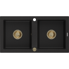 Mexen Mario granit sink 2-bowl 820 x 436 mm, black, golden siphon - 6504822000-77-G