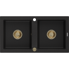 Mexen Mario granite kitchen sink 2-bowl 820 x 436 mm, black, siphon gold - 6504822000-77-G