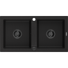 Mexen Mario granite double-bowl sink 820 x 436 mm, black, black siphon - 6504822000-77-B
