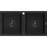 Mexen Mario granite sink 2-bowl 820 x 436 mm, black, black siphon - 6504822000-77-B