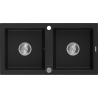 Mexen Mario 2-Bowl Granite Sink 820 x 436 mm, Black, Chrome Siphon - 6504822000-77
