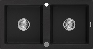 Mexen Mario 2-Bowl Granite Sink 820 x 436 mm, Black, Chrome Siphon - 6504822000-77