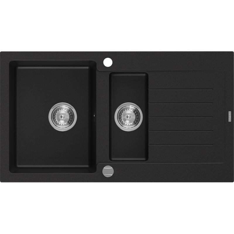 Mexen Matias 1.5 -compartment granite sink with a short drip tray 900 x 505 mm, Black - 6502901505-77