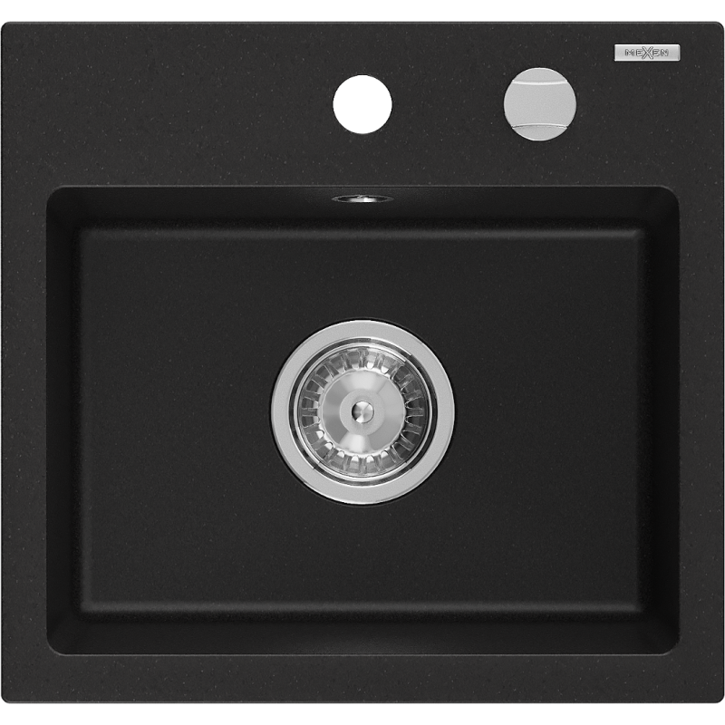 Mexen Milo granite sink 1-bowl 435 x 410 mm, black, siphon chrome - 6505441000-77