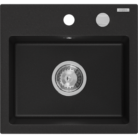Mexen Milo Granite Sink 1-Bowl 435 x 410 mm, Black, Chrome Siphon - 6505441000-77