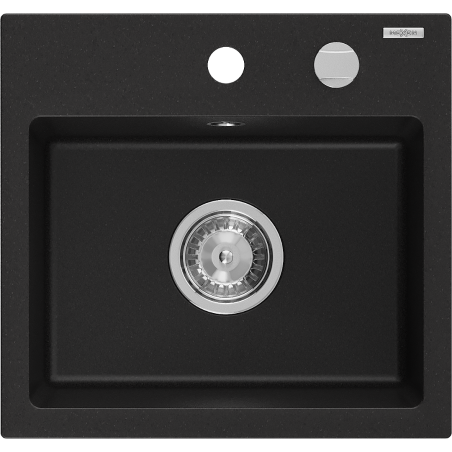 Mexen Milo granite sink 1-bowl 435 x 410 mm, black, siphon chrome - 6505441000-77
