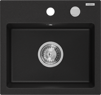 Mexen Milo granite sink 1-bowl 435 x 410 mm, black, siphon chrome - 6505441000-77