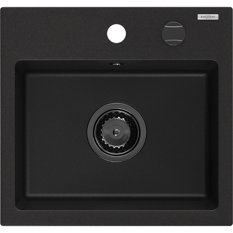 Mexen Milo granite kitchen sink 1-bowl 435 x 410 mm, black, black siphon - 6505441000-77-B