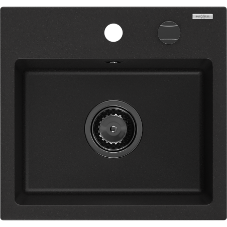 Mexen Milo granite kitchen sink 1-bowl 435 x 410 mm, black, black siphon - 6505441000-77-B
