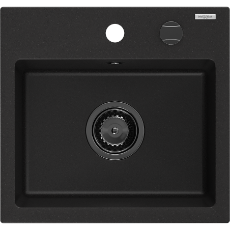 Mexen Milo Granite Sink 1-Bowl 435 x 410 mm, Black, Black Siphon - 6505441000-77-B