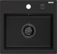 Mexen Milo granite kitchen sink 1-bowl 435 x 410 mm, black, black siphon - 6505441000-77-B
