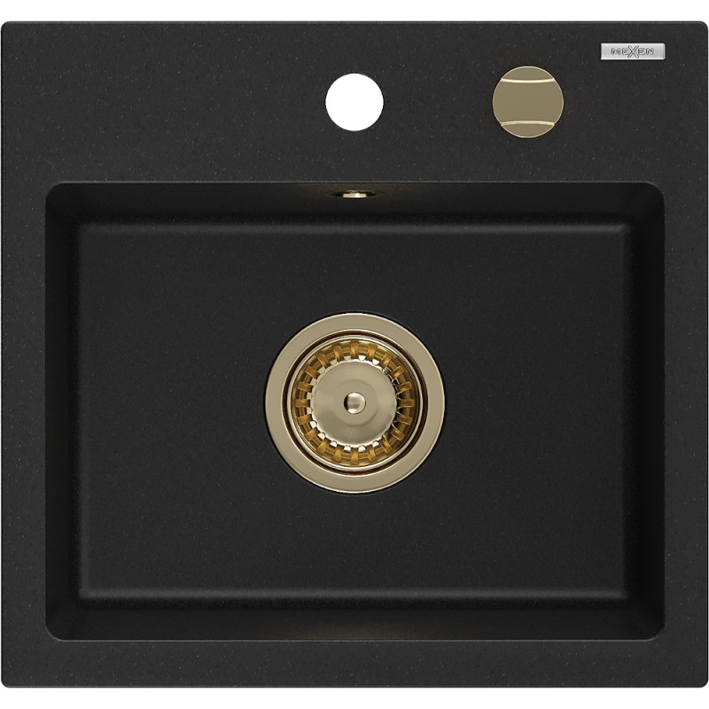 Mexen Milo granite kitchen sink 1-bowl 435 x 410 mm, black, gold siphon - 6505441000-77-G