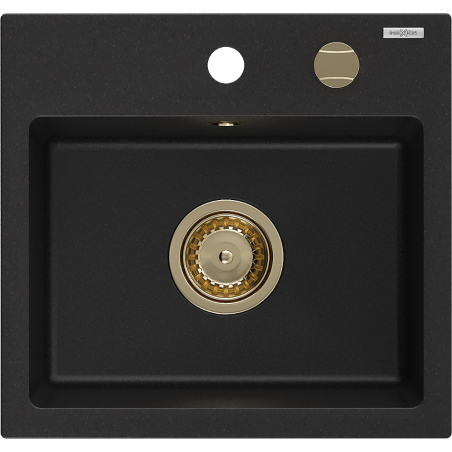 Mexen Milo granite kitchen sink 1-bowl 435 x 410 mm, black, gold siphon - 6505441000-77-G