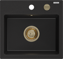 Mexen Milo granite kitchen sink 1-bowl 435 x 410 mm, black, gold siphon - 6505441000-77-G