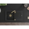 Mexen Pablo 1-bowl granite sink with drainer 752 x 436 mm, black, gold siphon - 6510751010-77-G