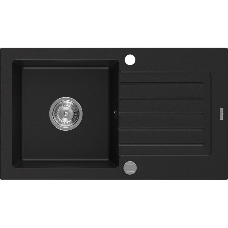 Mexen Pablo 1-bowl granite sink with drainer 752 x 436 mm, black, chrome siphon - 6510751010-77