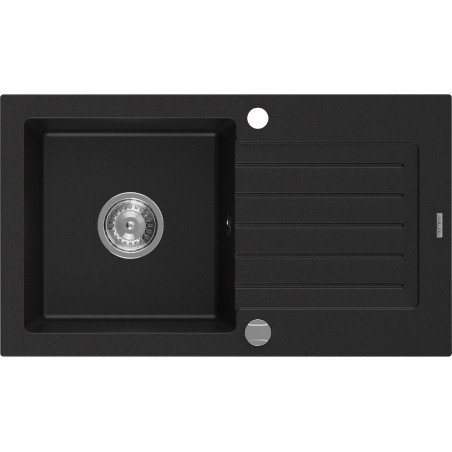 Mexen Pablo granite sink 1-bowl with drainer 752 x 436 mm, black, chrome siphon - 6510751010-77