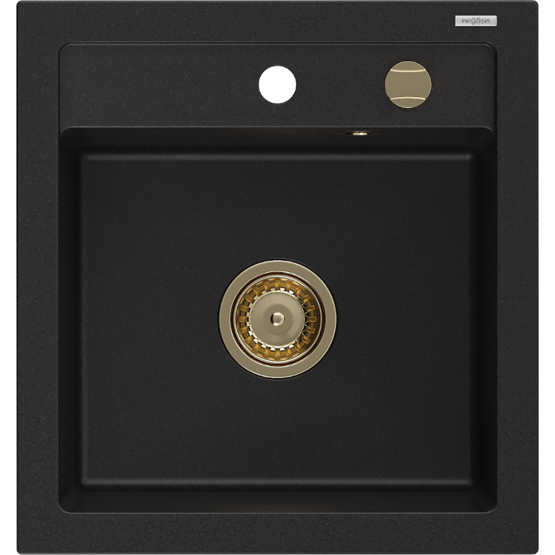 Mexen Vito 1-compartment granite sink 520 x 490 mm, Black, siphon Gold - 6503521000-77-G